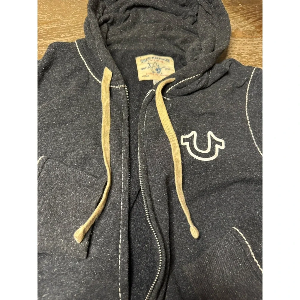 True Religion Mens Large Hoodie Full Zip Sweater Jacket Y2K
